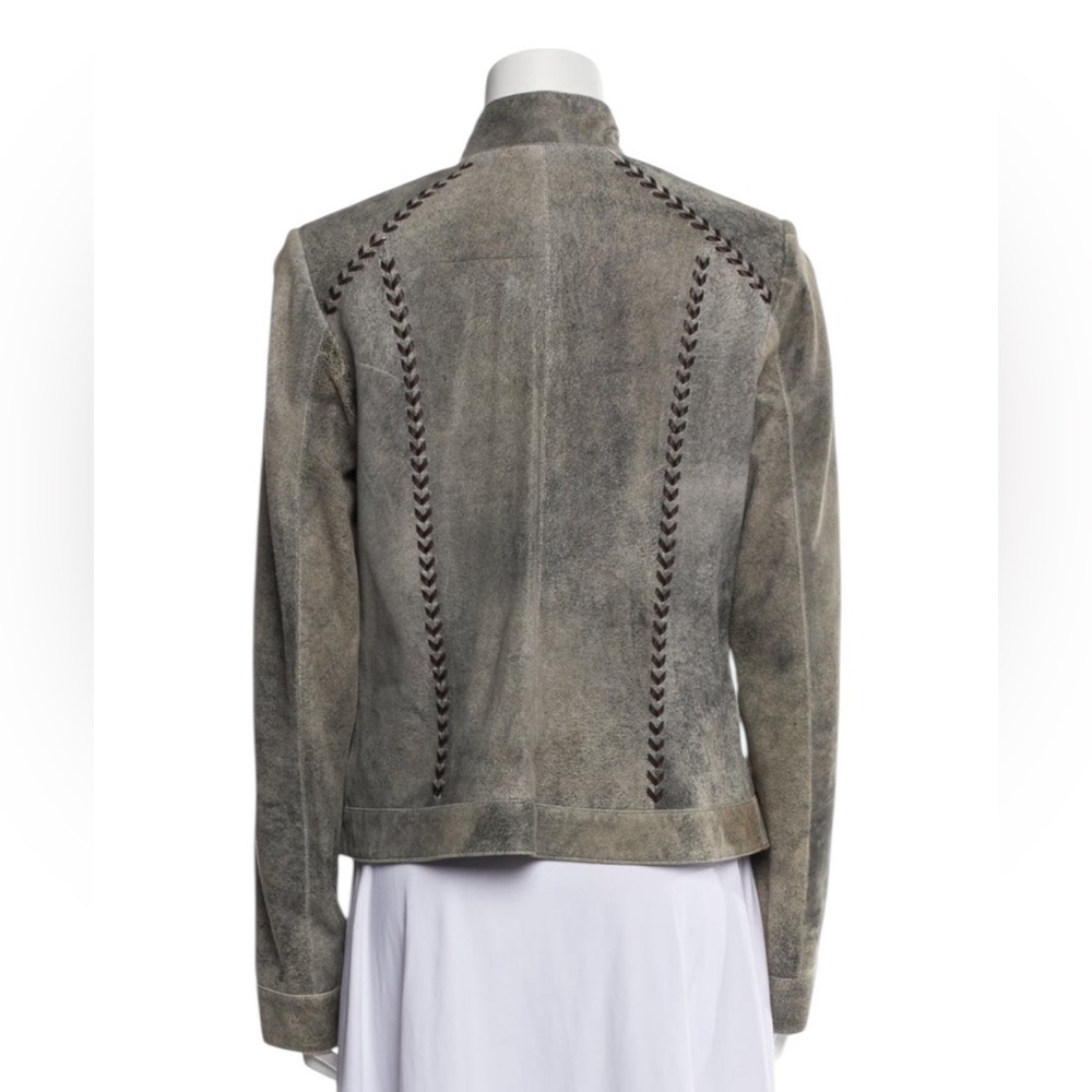 Gray Suede Leather Motorcycle Jacket With Quilted Details — image 7 of 8